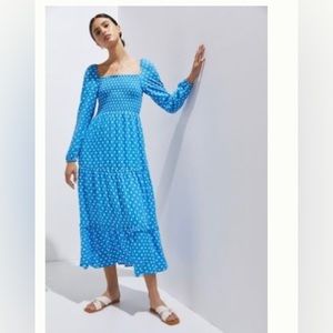 Anthropologist blue polka dots maxi dress
